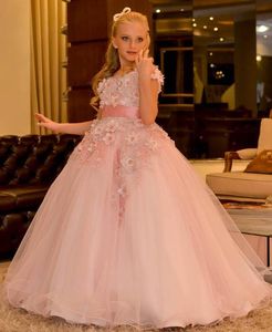 Blush pink 2018 арабский цветок девушка платья 3d цветочные аппликации жемчуг ребенок свадебные платья винтаж маленькая девочка pageant платья fg11