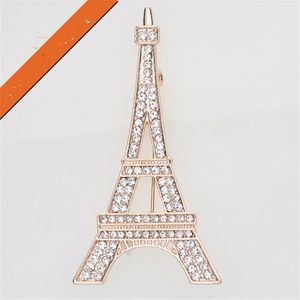 Venda imperdível de luxo e fabuloso broche da Torre Eiffel banhado a ouro pinos de strass broches de casamento atacado para mulheres