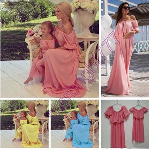 Abiti estivi per la famiglia abbinati maxi chiffon solido Abiti per la madre e la figlia Look per la famiglia Abbigliamento Abito da spiaggia per mamma e figlia