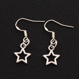 Piccoli orecchini pendenti con ciondolo a forma di stella aperta 925 Gancio per orecchio di pesce in argento 50 paia / lotto E138 9.8x26.5mm