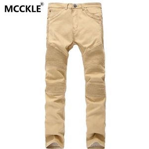 Atacado-Khaki Mens Biker Jeans Moda Marca Designer Plissado Moto Jeans Calças Masculino Luz rasgada Slim Slim Fit Denim Juntos Q2300