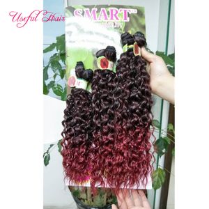 キンキーカーリーオムレブラウンヘアエクステンション6ピース/ロット総合緯糸オムレブラウン、紫色の合成編み編み髪の拡張