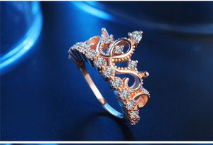 Diamant Crown Ring Finger Rose Gold Engagement Ringar för Kvinnor Bröllop Smycken Gåva Will och Sandy