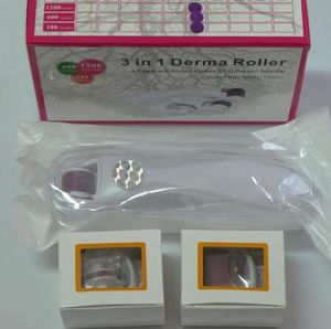 3 i 1 Golden Titanium Derma Roller - 3 separata rullhuvud av olika nål 180 600 1200 Micro Needle Skin Roller Microneedle Therapy