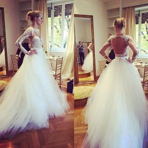 2017 Billiga nyckelhål Back Berta Wedding Dresses Sexig Sheer Long Sleeve Plus Size Boho Beach Bridal bröllopsklänningar En linje Vestidos de Novia