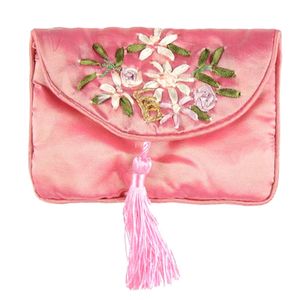 Fita artesanal bordado Saco de Artesanato De Zíper De Seda Brocado Jóias Presente Bolsa Titular do Cartão Da Bolsa Da Moeda Trinket Bolso De Armazenamento 12x9 cm