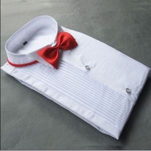 Hochwertiges weißes Baumwolllangarm-Bräutigam-Hemd-Mann-kleine spitze Kragenfalte formale Gelegenheits-Smokinghemden im Angebot