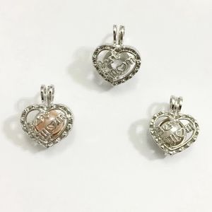 Best-Mom Heart Love Design Cage Pendant Pearl Gem Bead Locket Pendant Mounting DIY Jewelry For Mummy Mother's Day Gift