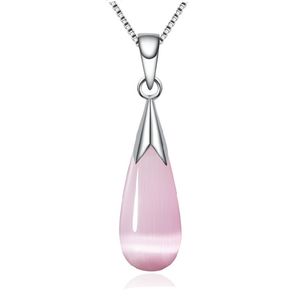 Großhandels-2016 neue Art und Weise nette rosa / weiße Opal-Katzenaugen-Stein-Wasser-Tropfen-Halsketten-Anhänger-Weihnachtsgeschenk für Frauen und Mädchen