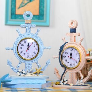 Wooden clock mediterranean rudder clock desktop decoration for study or living room wedding gifts for guests 9.44x12.6 inch