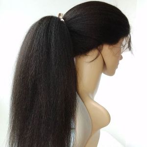 Africano ameircan yaki kinky extensões de cabelo liso clipe de cabelo humano rabo de cavalo peruca cordão rabo de cavalo peças pães peruca para mulheres negras 140g