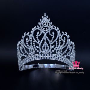 Concurso de belleza Premio oro contorneada corona ajustable y Tiara Rhinestone Crystal nupcial joyería del pelo de la boda oro plata clásico Mo023 en venta