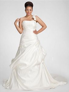 New Romantic A-line Wedding Dress Classic Timeless Vintage Inspired Chapel Train One Shoulder Satin with Criss-Cross Draped Flower