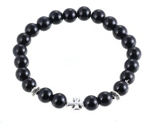 Heiße natürliche Perlen, Stränge Matte Obsidian Achat Kreuz Handzeichenfolge Runde Buddha Perlen Elastische ArmbandGewarze