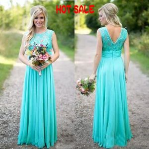 Boho Country Bridesmaid Dresses Long Formal Wedding Guest Dress Aqua Lace Chiffon Zipper up Maid of Honor Gowns Custom Made Cheap