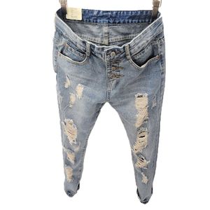 Wholesale- 2016 estilo de verão mulheres jeans rasgado buracos harem calças jeans slim namorado vintage jeans para mulheres cintura alta calças de lápis longo