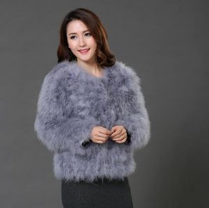 Autumn Fashion Women Long Sleeve Sexy Ostrich Wool Coats Turkey Fur Wool Coat Feather Fur Short Jacket
