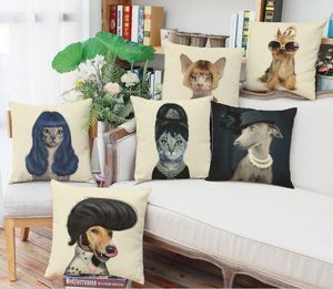 Kinds of Vintage Humanoid Cats & Dogs Animal Linen Pillow Case Linen Cushion Cover 42x42cm