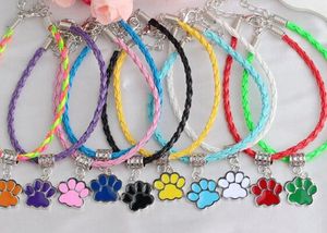Vintage Silver Enamel Bear Cat Dog Paw Print Bracelets Charms Pendant weave Leather Braclets Bangles Jewelry For Women Friendship Gift