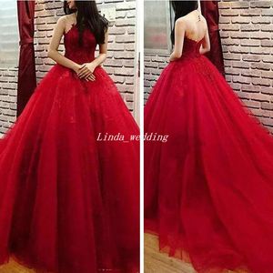 2019 lindo vermelho quinceanera vestido de alta qualidade lace apliques tulle doce 16 longos meninas festa concurso de esferas de festa mais tamanho personalizado feito