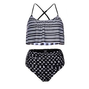 Retro High Waist Swimwear Women New 2017 Ruffle Vintage Glowing Adjustable Top And Striped Bottom Bathing Suits LC410149 Maillot De Bain