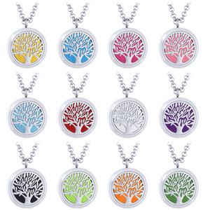 High quality Aromatherapy Essential Oil Diffuser Pendant Necklaces stainless steel chain Tree of Life floating Locket necklace For women
