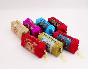 Patchwork Long Zipper Pouch Travel Jewelry Makeup Storage Bag Tassel Craft Gift Packaging Chinese style Silk Cotton Cosmetic Purse 50pcs/lot