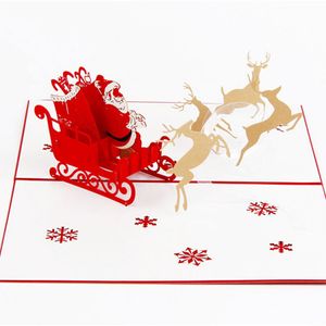 Handmade Christmas Cards Creative Kirigami Origami 3D Greeting Card With Santa Ride Postcards Festive Party Supplies