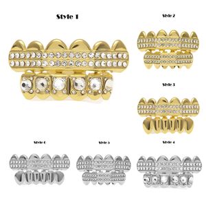 Hip Hop Bling Jewelry Bio Copper 18K Gold Plated Teeth Grillz Caps Top & Bottom Golden Grills Set Tooth Socket With Full Cubic Zirconia