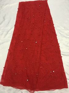 5 ярдов / ПК Мода красная французская чистая кружевная ткань с бисером и хрустальными украшениями Африканская сетка для заправки QN61-4