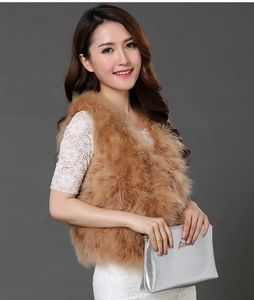 Höst Vinter Nya Kvinnors Lyxig Real Natural Struts Fur Bomull-Padded Tjockning Varm V-Neck Fur Vest Ärmlös Kortrock Casacos