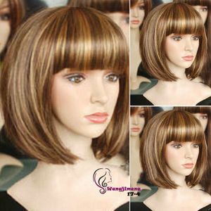 Free Shipping>>>new Fashion Women Ladies Bob Brown Gold Mixed Short Natural Hair Wigs