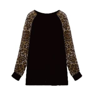 Wholesale- 5XL Women's T-Shirt Plus Size Women Clothing Spring Autumn T-shirt Casual Sexy Splice Leopard Large Long Sleeve Chiffion Top