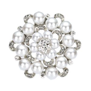 2 Inch Simulated Pearl and Rhinestone Crystal Diamante Floral Brooch Wedding Party prom Pins Vintage Style