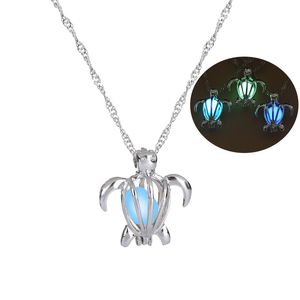 Fashion Glow In The Dark Turtle necklace Hollow pearl cages pendant luminous tortoise Charm necklaces For women's Luxury Jewelry accessories