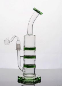 I migliori bong verdi tre Fliter Perc Recycler tubo dell'acqua in vetro Tripple Layers Bong economici spessi Dab Rigs Spedizione gratuita