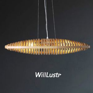 Willlust Wood Pendant lampa rymdfarkostfjädring ljus handgjord trä rymdskepp hängande belysning rymdfärja Restaurant Hotel Lounge Bar