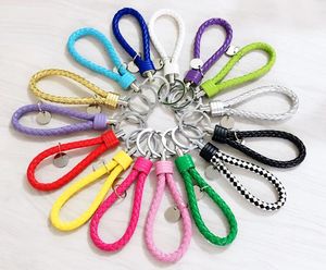 Creative hand-woven leather rope keychains Couple car key ring simple colorful key chain 15 different style