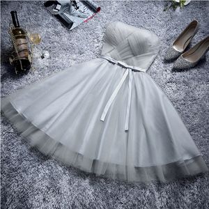 Light Gray Bridesmaid Dresses Knee Length Purple Wedding guest dress Sexy Strapless Lace-up with Zipper Back Knee Length