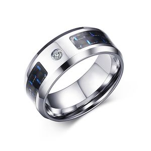 Обручальное кольцо диапазона венчания людей нержавеющей стали 316L 8MM с черным кубическим Zirconia волокна углерода Inaly