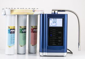Nyaste alkaliska vattenjoniserare, vattenjoniserare + vattenfilter, visningstemperatur intelligent röstsystem 110-240V 3 färger