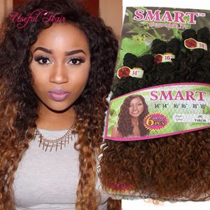 ombr Dark brown color SMART QUALITY synthetic weft hair 6PCS/LOT Jerry curl crochet hair extensions crochet braids hair weaves marley