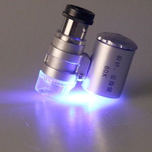 Small Sliver Mini 60X Microscope LED Jewellery Loupe UV Currency Detector Portable Magnifier Magnifying Glass Eye Lens with LED Light