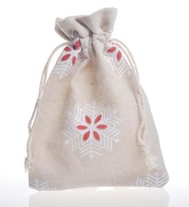 Linen Christmas Gift Bags candy favors drawstring pouches pockets Snowfake Pattern Santa Sack party gift wrap wedding decoration festive