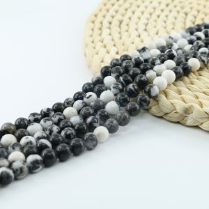 Rund ädelsten svart vit jasper semi ädelsten pärlor mm tums strand per uppsättning för smycken gör L0583