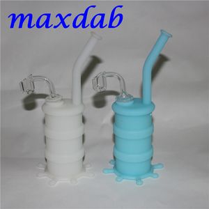 Mini Glow In Dark Silicone Bong Water Pipe glass bongs hookah Solid color Silicone oil rig pipes with quartz banger nails