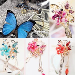 Ny elegant Bobby Pin Flower Farterfly Hairpin Colorful Rhinestone Hair Stick #T701