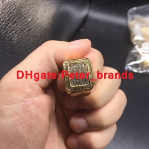 Högkvalitativ Square Diamond Rings Hip Hop QUNK Övergripande 18K Gold Luxury Ring Rostfritt Stål Gratis Frakt Smycken