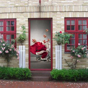 Diy 3d تأثير مهرجان الباب ملصقات عيد الميلاد سانتا سنو شجرة ماء الباب المشارك مخزن المنزل الديكور 200 * 77 سنتيمتر ملصقا