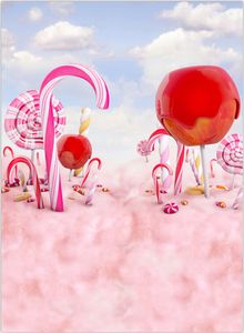 Vinyl Candy Backdrop Photography Light Blue Sky Soft Pink Cloud Floor Children Baby Birthday Party Backdrop Digital Backgrounds